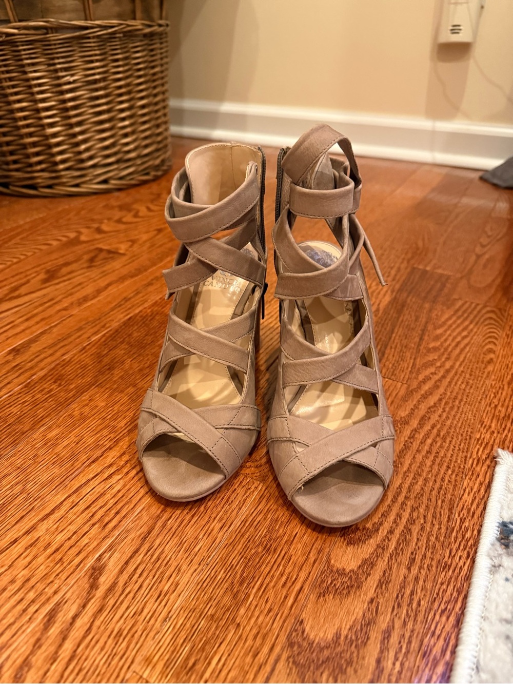 Taupe Strappy High Heel Sandals - Women's Fashion